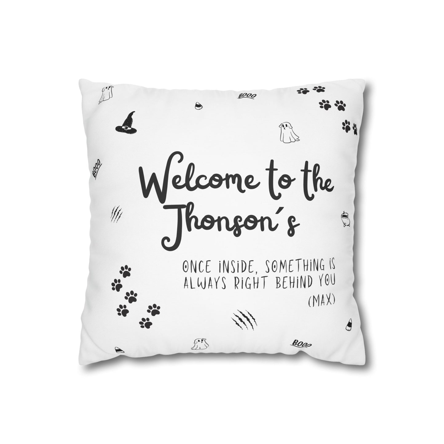 Haunted House Dog Pillow Cover | Funny and Personalized Halloween Decor for Dog Parents – Always Behind You | White Version