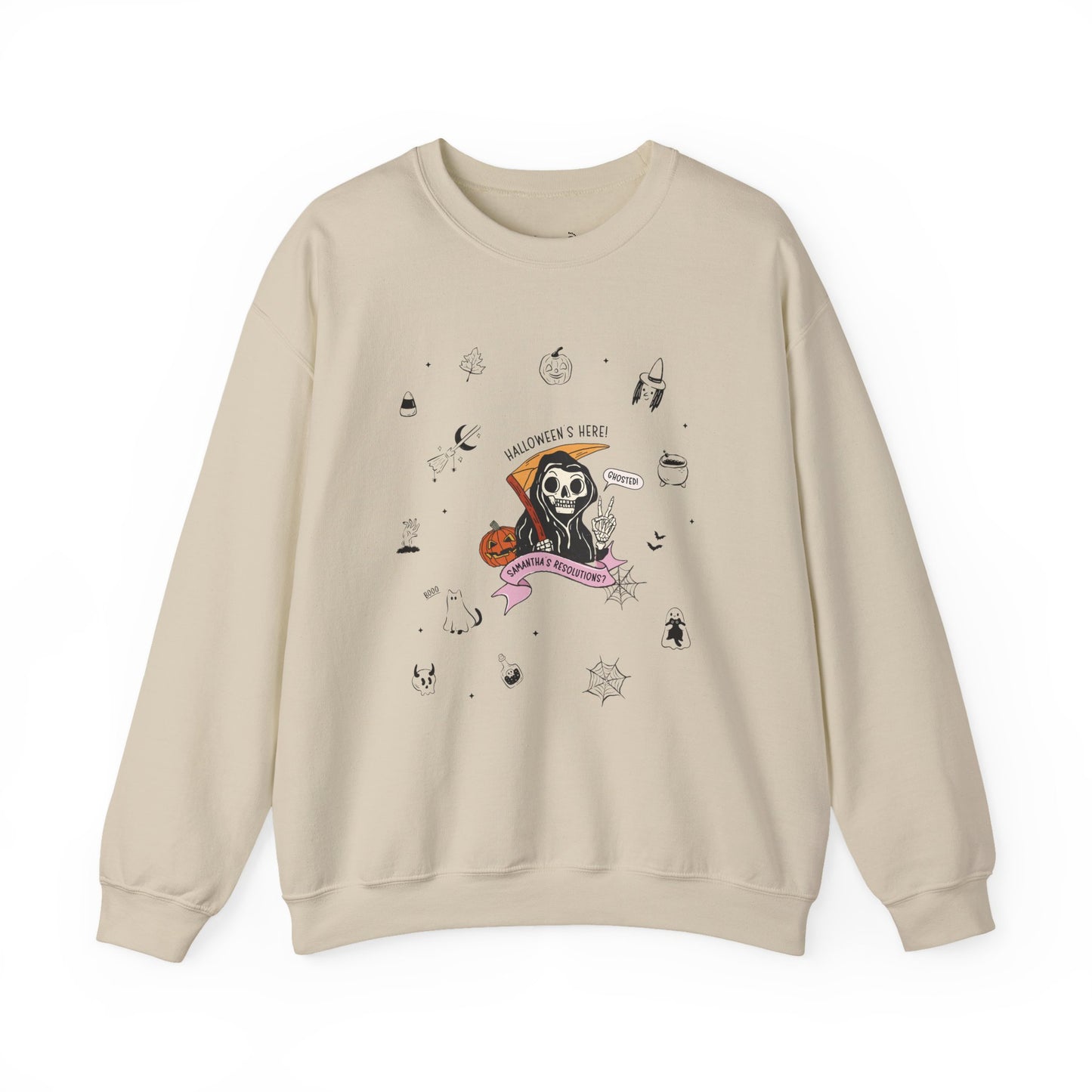 Halloween Personalizable Grim Reaper Sweatshirt | Funny Adulting Sweatshirt – My Resolutions Are Ghosted