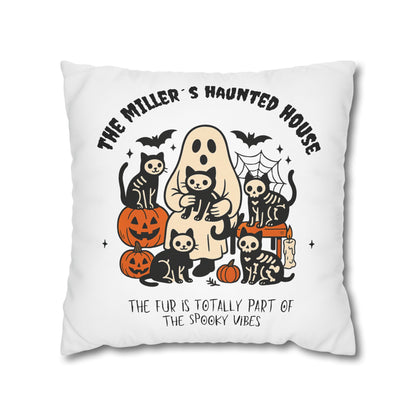 Haunted House Cat Pillow Cover | Funny and Personalized Halloween Decor for Cat Parents – Fur is Part of the Spooky Vibes