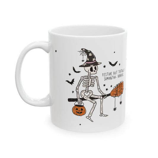 Custom Halloween Mug with Skeleton Witch | Funny Coffee Mug for Adulting Humor – Personalized Hocus Brocus