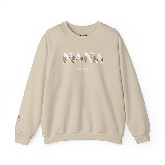 Personalized Floral Nana Sweatshirt | Heartfelt Gift for Grandmothers | Custom Design in White