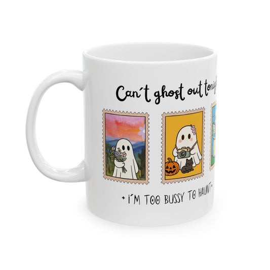 Comfy Ghost Mug | Halloween Adulting Humor Mug – I´m too bussy to haunt tonight
