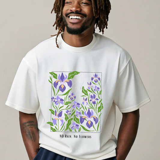 No Rain, No Flowers – Inspirational T-Shirt for Personal Growth