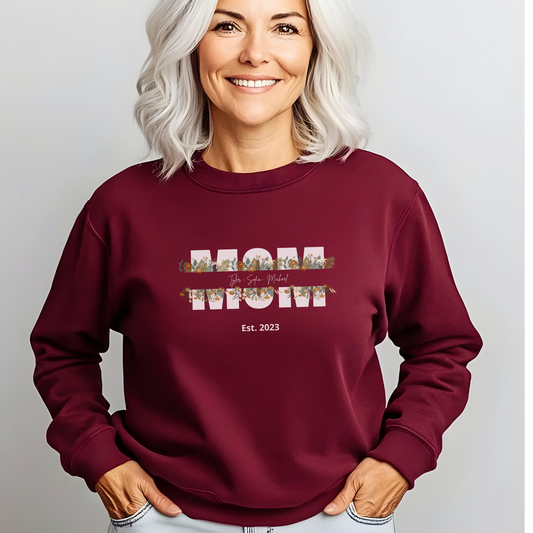 Personalized Mom Sweatshirt  - White Floral Design for Mother's Day