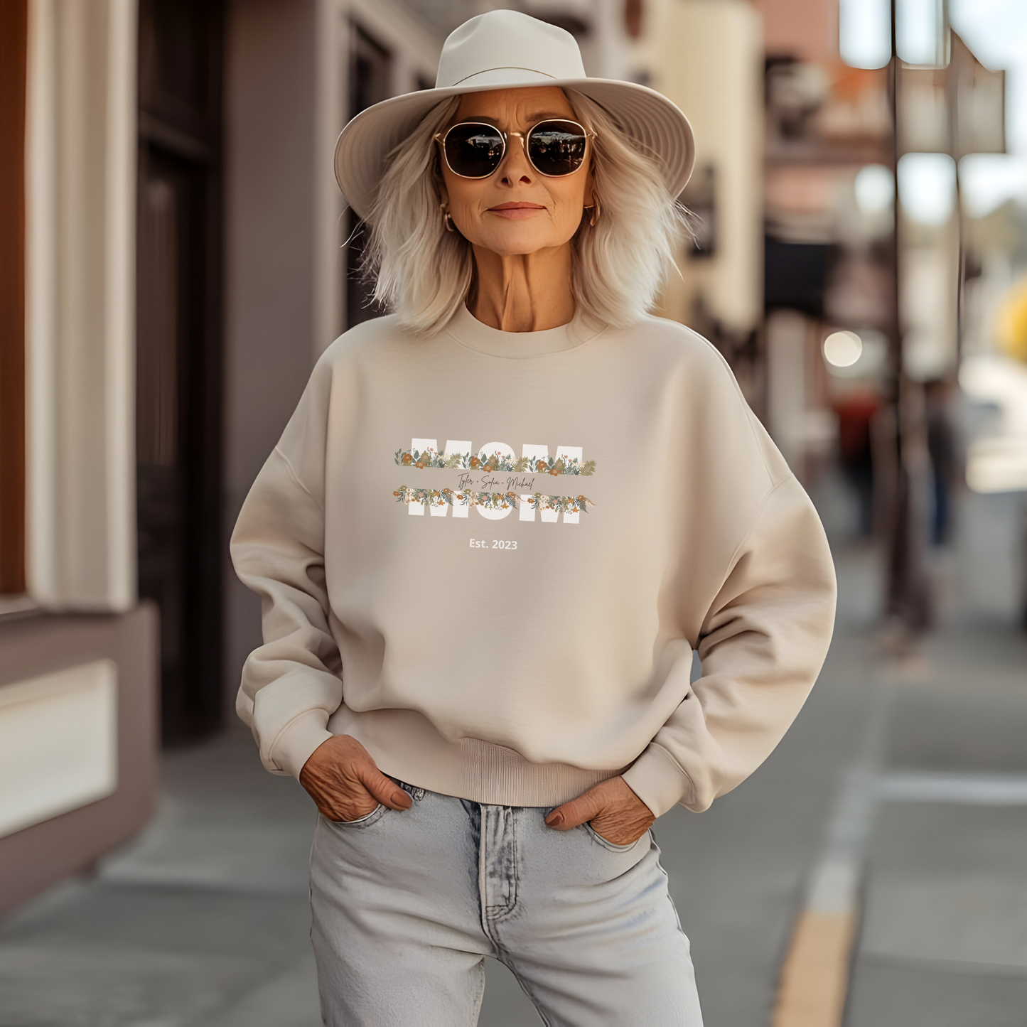 Personalized Mom Sweatshirt  - White Floral Design for Mother's Day