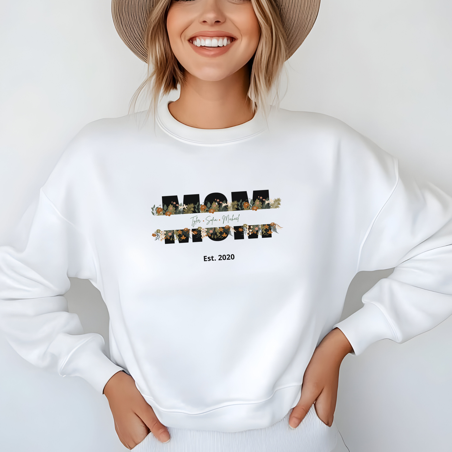 Personalized Mom Sweatshirt  - Black Floral Design for Mother's Day
