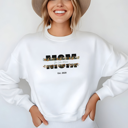 Personalized Mom Sweatshirt  - Black Floral Design for Mother's Day