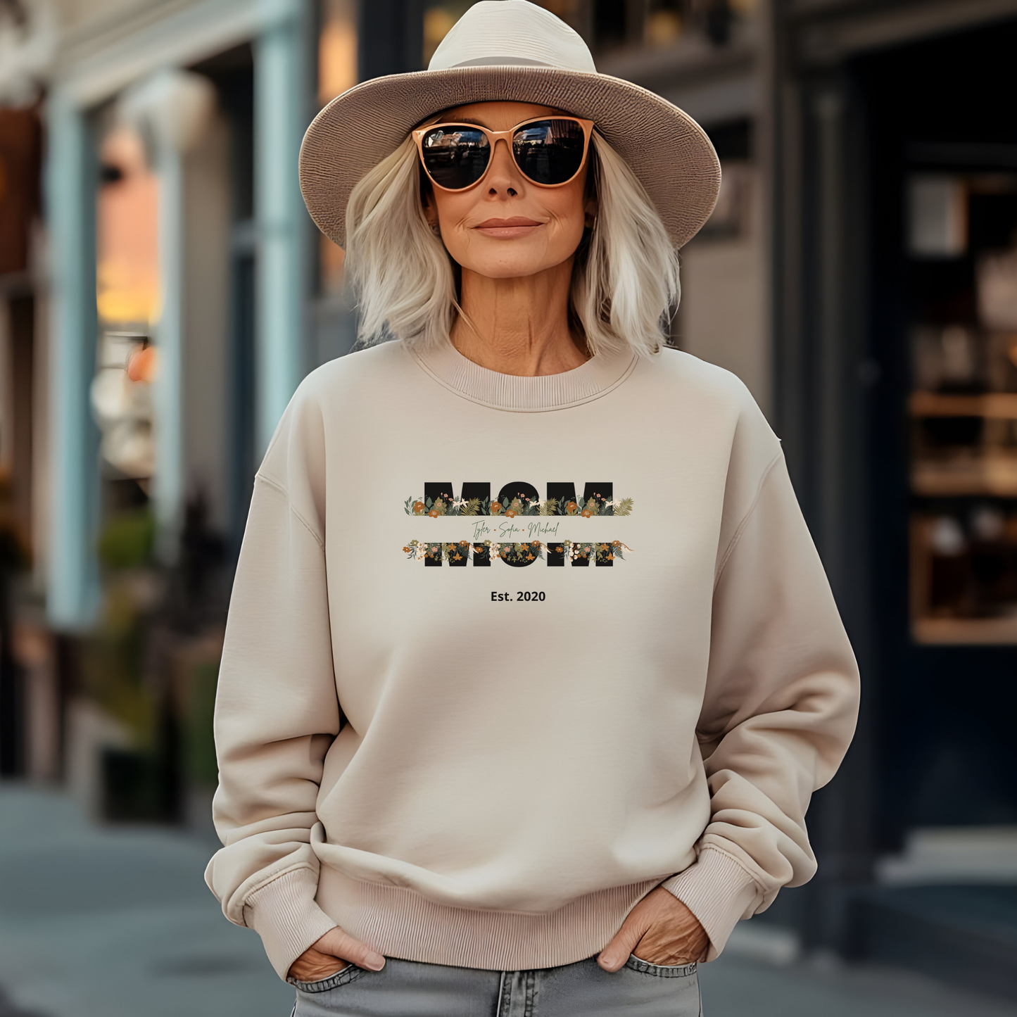 Personalized Mom Sweatshirt  - Black Floral Design for Mother's Day