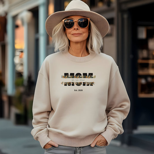 Personalized Mom Sweatshirt  - Black Floral Design for Mother's Day