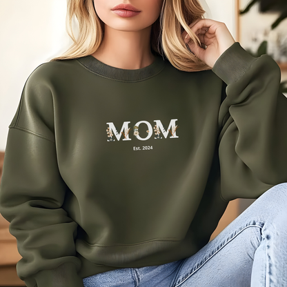 Personalized Floral Mom Sweatshirt  | Cozy Gift for New Moms | A Unique Gift That Celebrates Your Motherhood