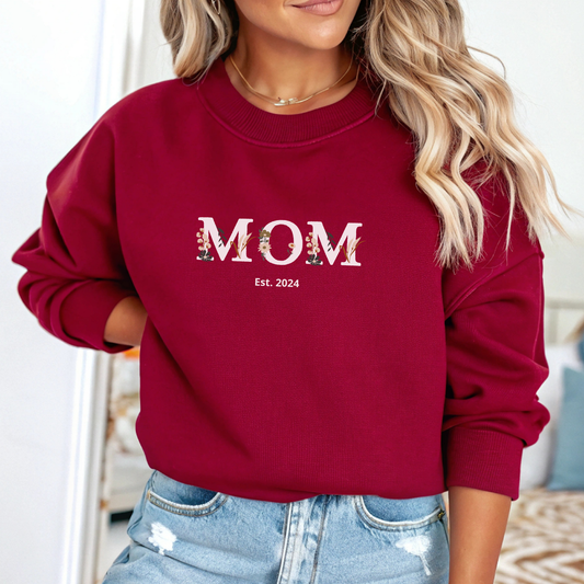 Personalized Floral Mom Sweatshirt  | Cozy Gift for New Moms | A Unique Gift That Celebrates Your Motherhood