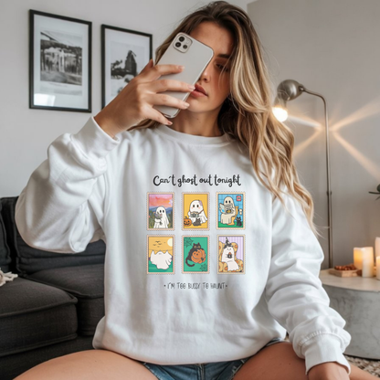 Halloween Comfy Ghost Sweatshirt | Adorable & Funny Halloween Gift – I´m too bussy to haunt tonight