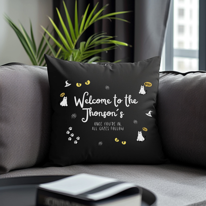 Haunted House Cat Pillow Cover | Funny and Personalized Halloween Decor for Cat Parents – The Watchful Feline