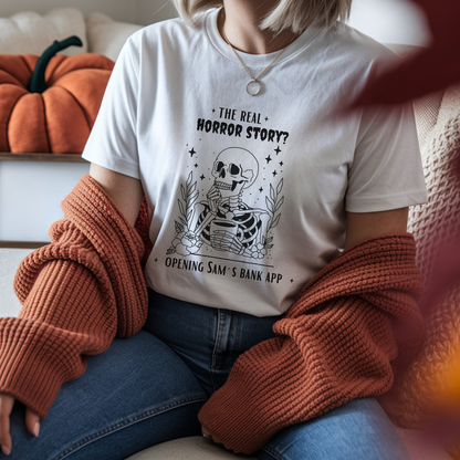 Halloween Personalized T-Shirt with Funny Skeleton | Adulting Humor Tee – Surviving My Bank Account