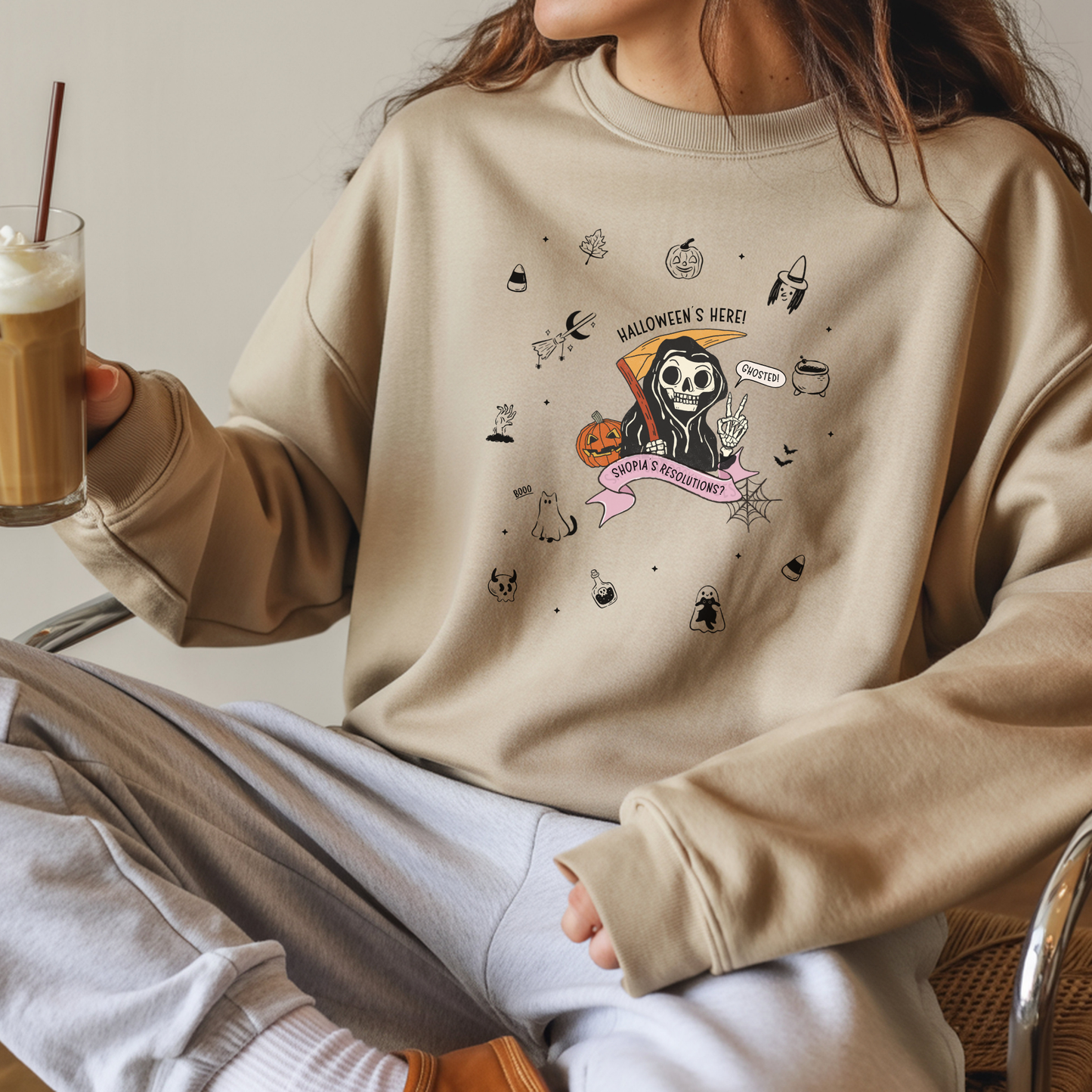Halloween Personalizable Grim Reaper Sweatshirt | Funny Adulting Sweatshirt – My Resolutions Are Ghosted