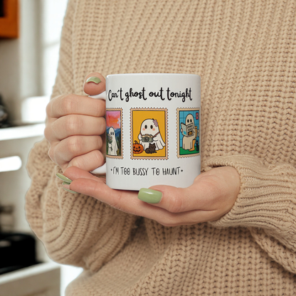 Comfy Ghost Mug | Halloween Adulting Humor Mug – I´m too bussy to haunt tonight
