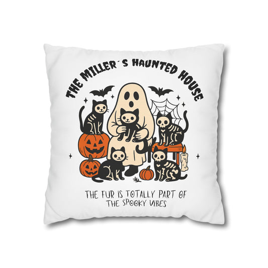 Haunted House Cat Pillow Cover | Funny and Personalized Halloween Decor for Cat Parents – Fur is Part of the Spooky Vibes