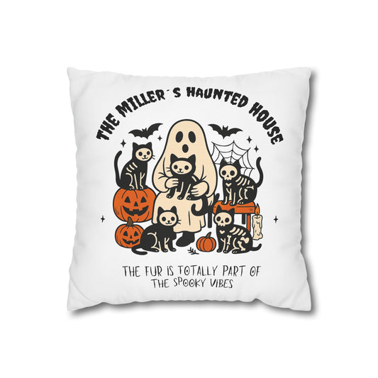 Haunted House Cat Pillow Cover | Funny and Personalized Halloween Decor for Cat Parents – Fur is Part of the Spooky Vibes